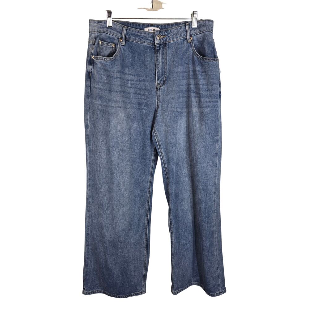 HDLTE Whiskering Wide Leg Jeans High Waist Baggy Women's XL